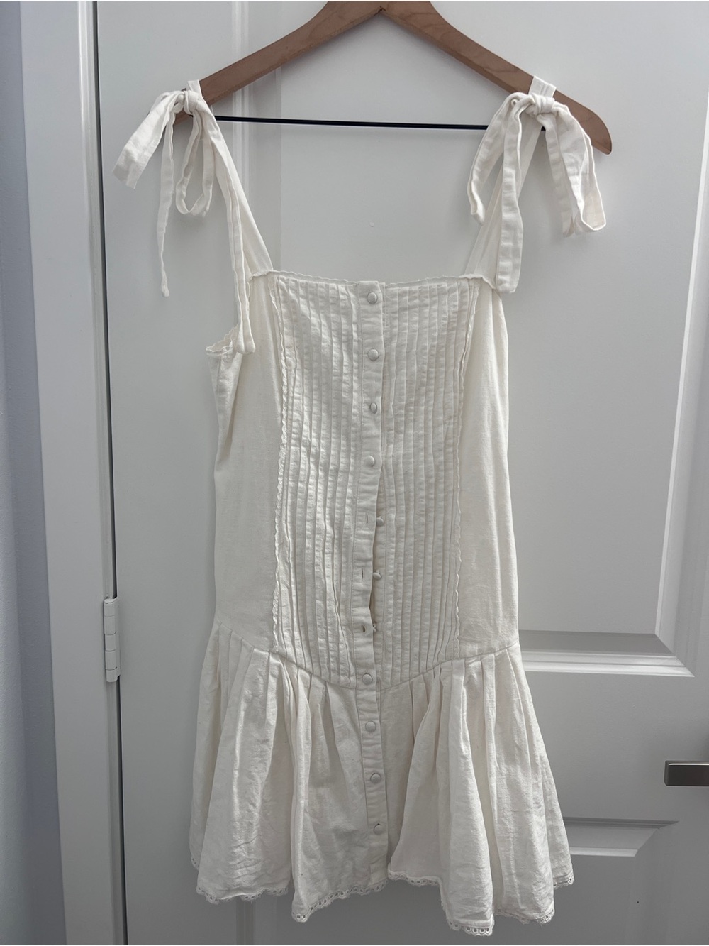 Zara Cream Button-Front Tie-Shoulder Mini Dress
